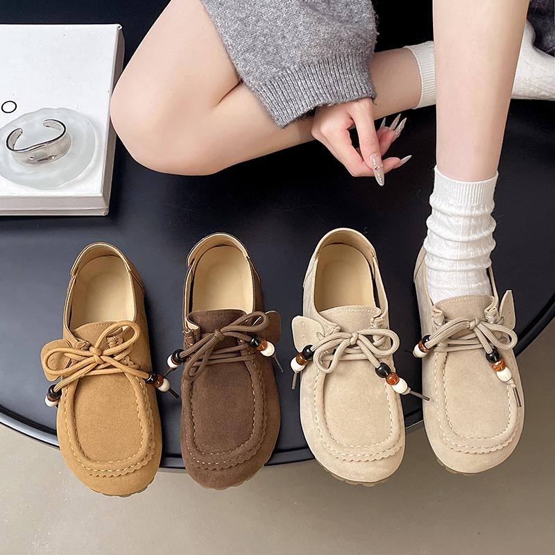 Módní dámské sportovní baleríny s plochou podrážkou Dequn Měkké žluté Jaro Vintage Všestranné ležérní boty Kožený vnitřní materiál