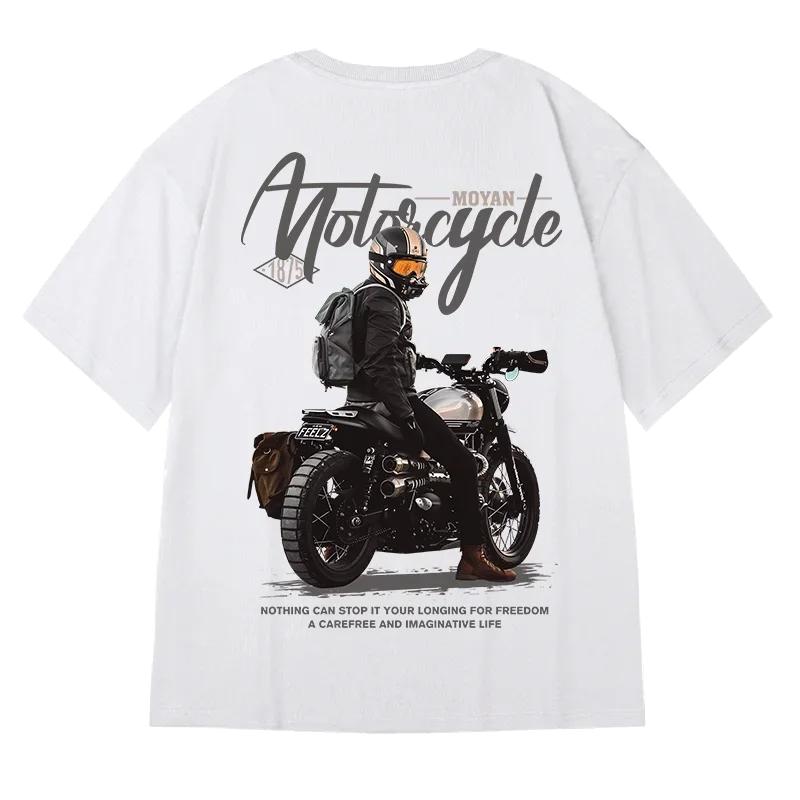 Motorcycle Boy T-Shirt Men Vintage 100% Cotton Short Sleeve Tops Tees 2023 American Hip Hop High Street Oversized T-Shirt 8XL
