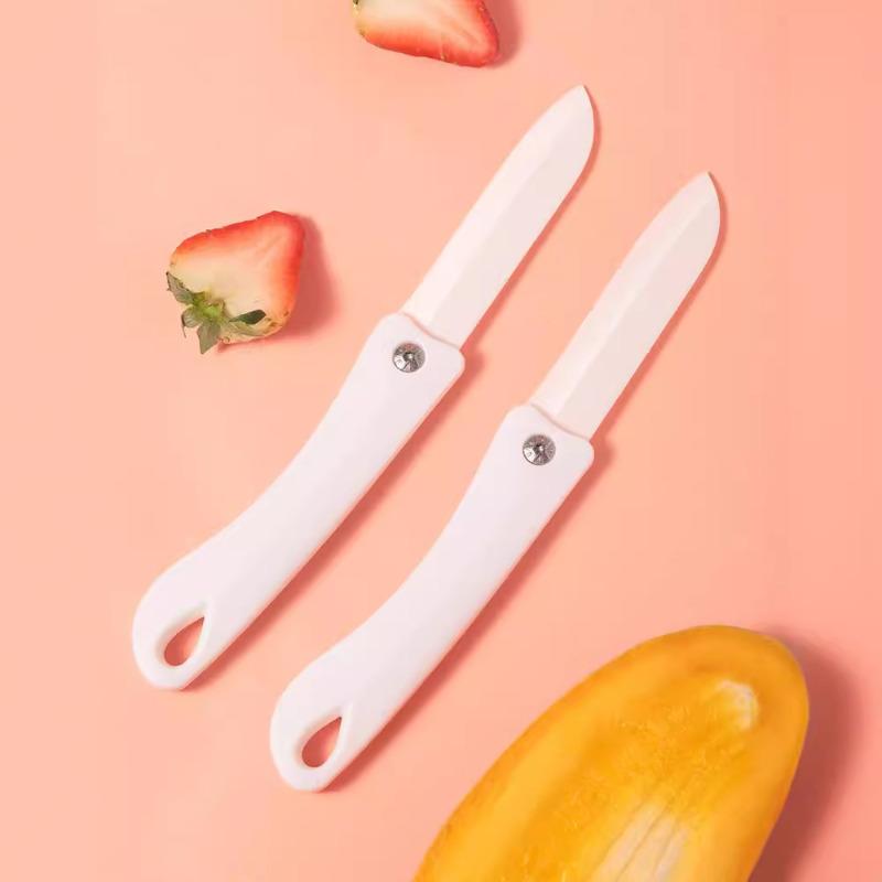Ceramic Cutter Plastic Handle Folding Fruit Knife Kitchen Kids Auxiliary Knives Mini Portable Sharp Knife Peeler