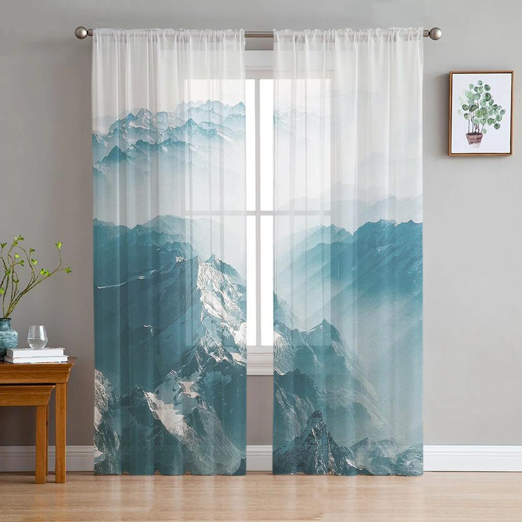 Lakeside Forest Mountain Tulle Curtain Home Office Window Decor Bedroom Kitchen Balcony Modern Sheer Curtain