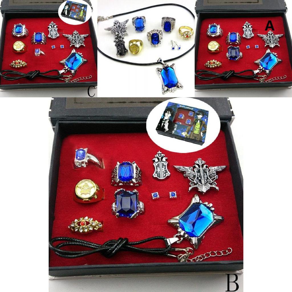Stunning Black Butler Kuroshitsuji Ciel Phantomhive Cosplay Rings Necklace And Ear-nail Set For Fashion Enthusiasts