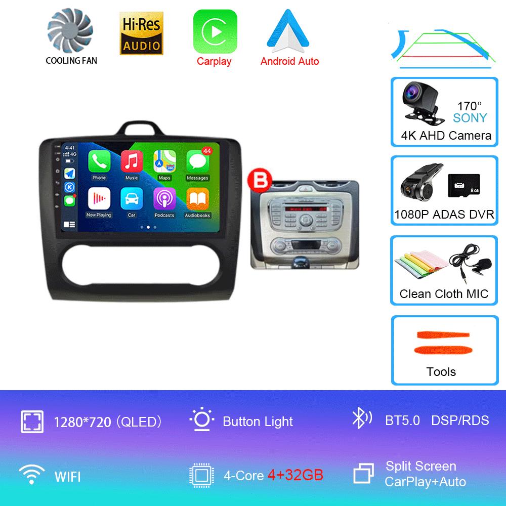Android 14 Car Radio Autoradio For Ford Focus 2 Mk2 2004 - 2011 GPS Navigation Multimedia Player Carplay Stereo WIFI 360 Camera