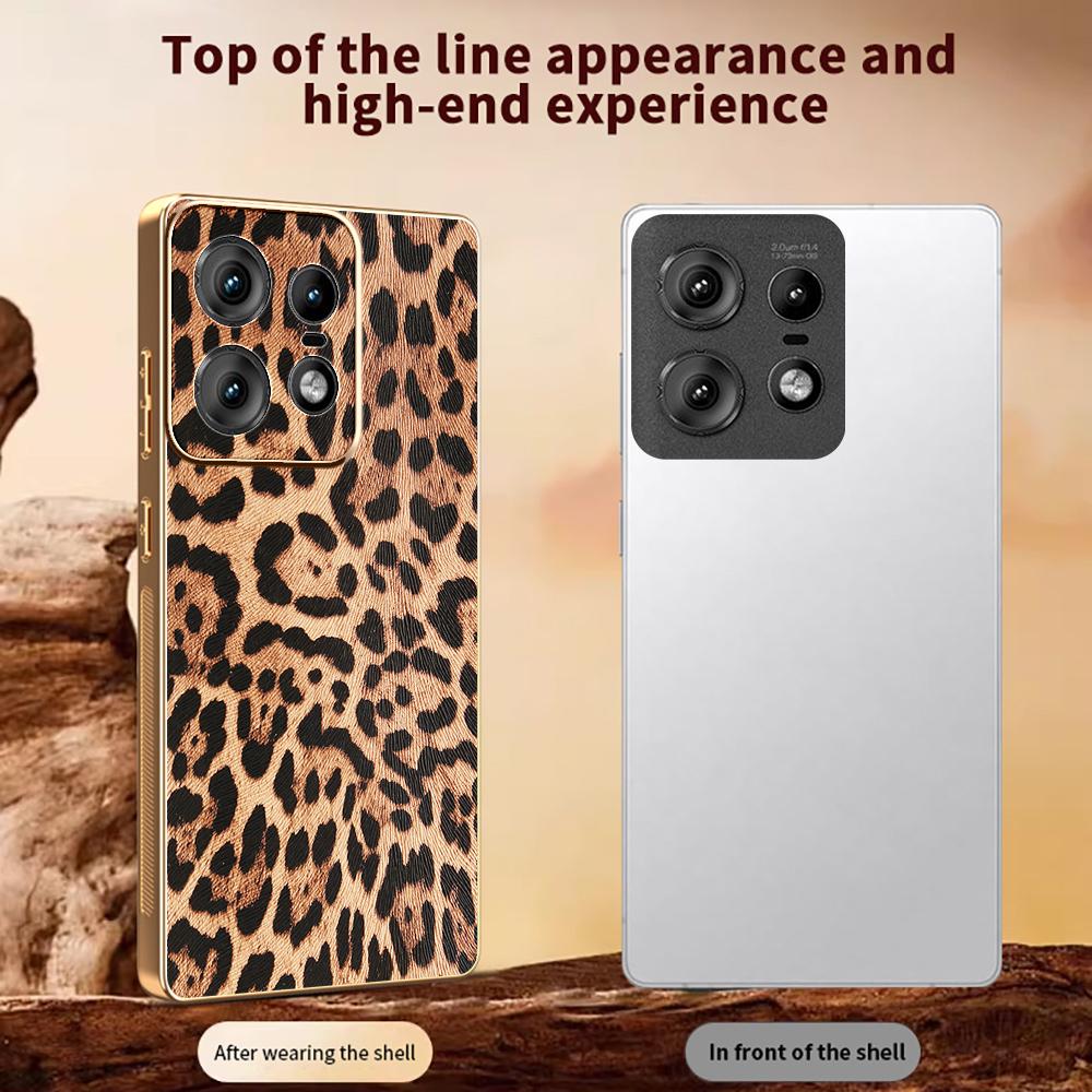 For Motorola Edge 50 Pro 5G Case Leopard Print PU Leather Coated PC+TPU Electroplating Phone Cover