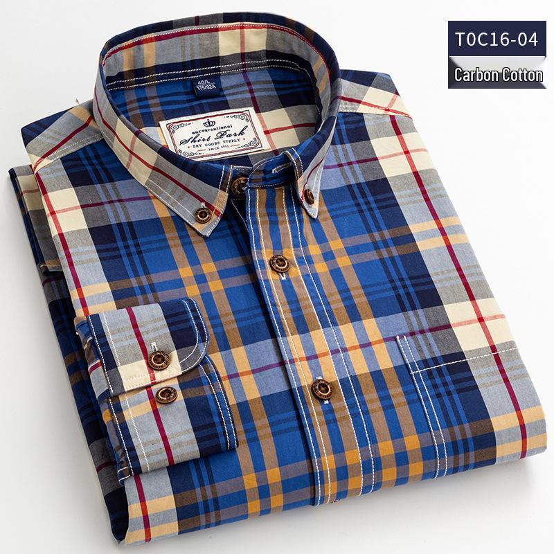 Men s Spring Plaid Slim Fit Long Sleeve Shirt - All-Cotton, Carbon Brushed, Youth Trendy Size XL