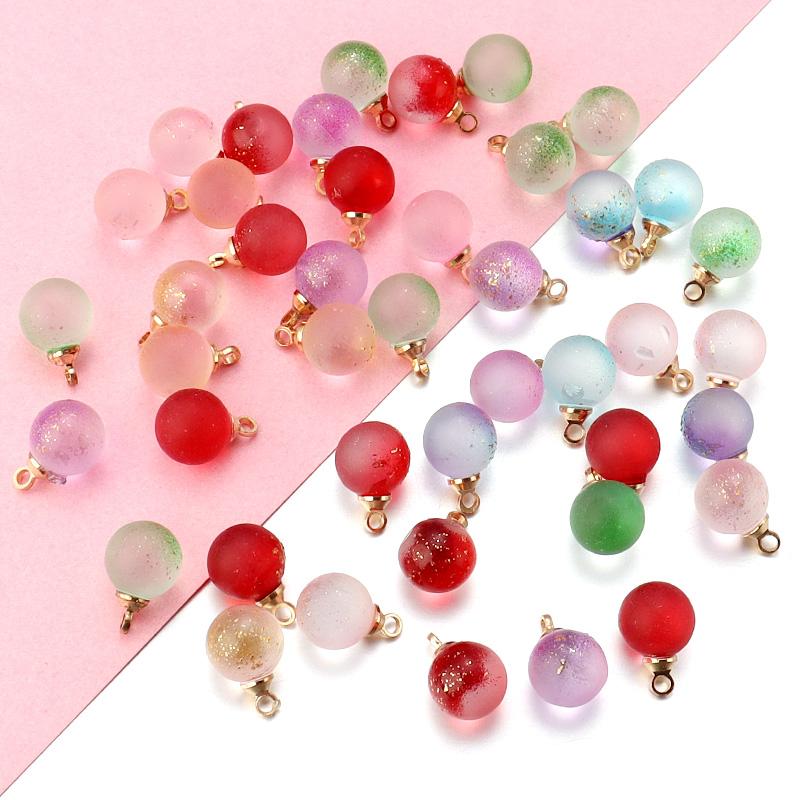 30Pcs Gradient Color Lampwork Beads Charms 8mm Round Glass Beads Pendant for DIY Necklace Earrings Jewelry Making Accessories