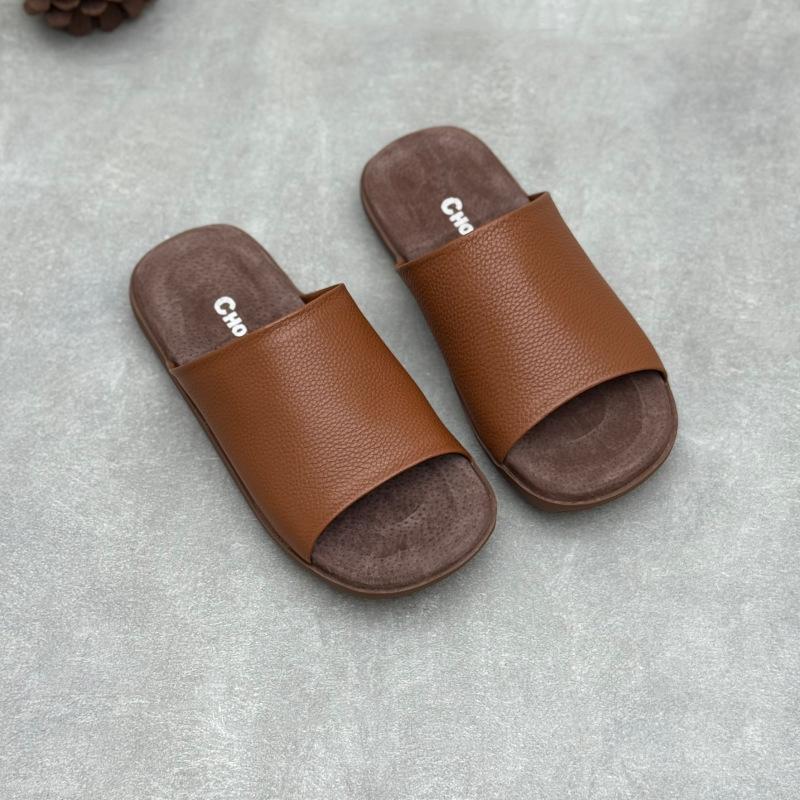 Johnature Genuine Leather Peep Toe Flat Slippers Simple Comfortable Soft Soled Cowhide Women's Slides