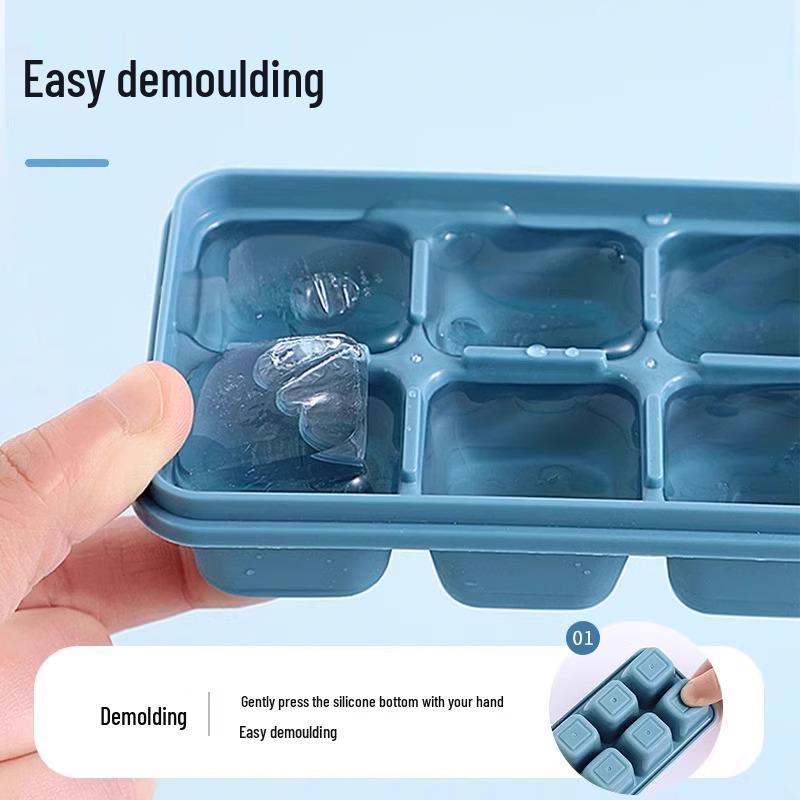 Silicone Ice Cube Tray with Lid, Food-Grade, Soft Bottom for Easy Release, Household Refrigerator Use for Homemade Ice Cubes.