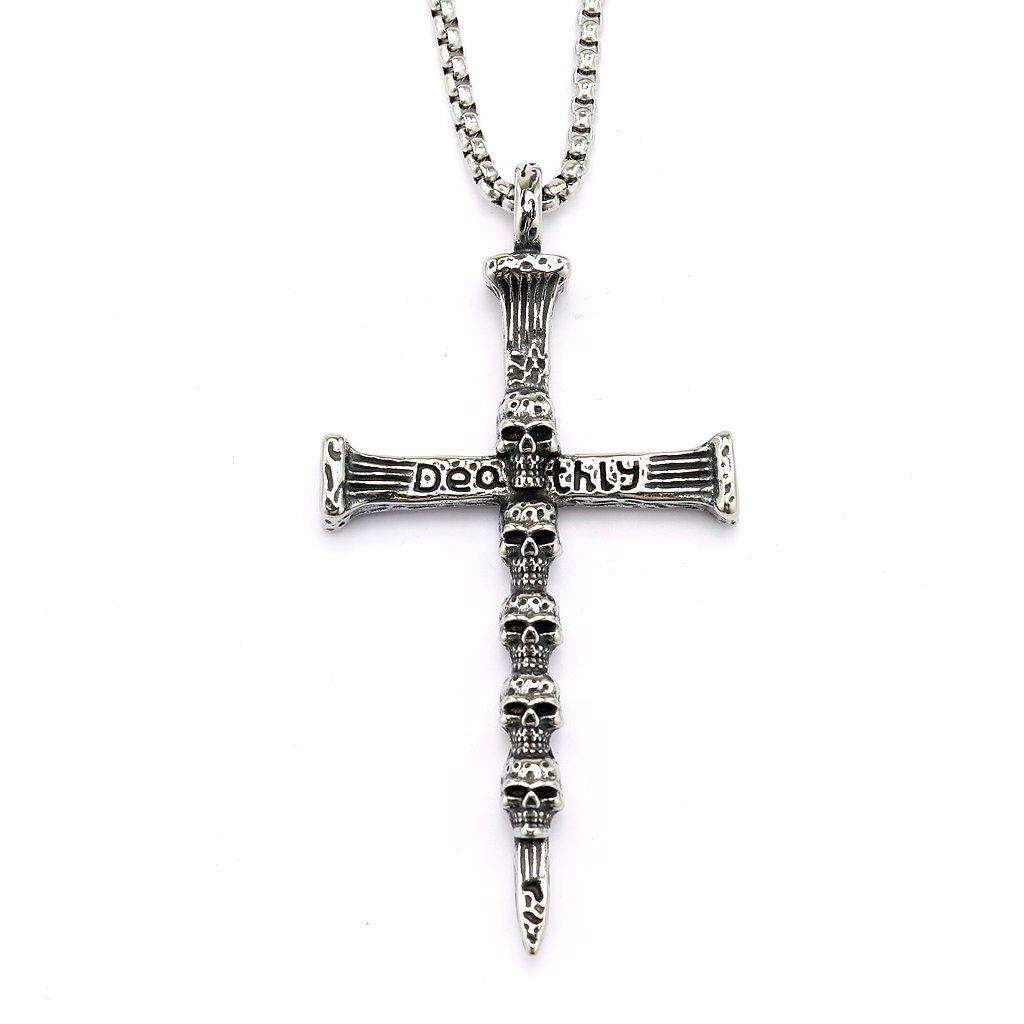 Vintage Punk Skull Cross Stainless Steel Necklace for Men Gothic Jewelry