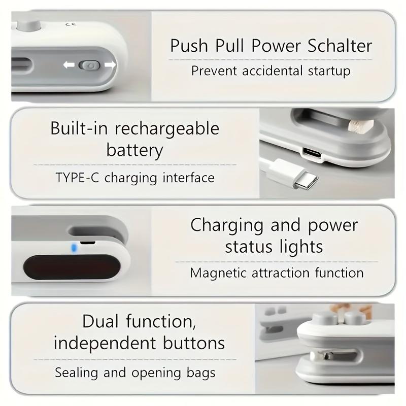 Portable Magnetic USB Rechargeable Sealing Machine, Built-in Battery, Manual Press-type Plastic Sealing Machine, USB Mini Sealing Machine