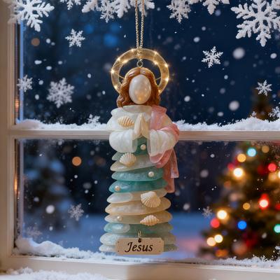 Sea Glass Jesus Christmas Ornament Handmade Jesus Hanging Decoration Coastal Nativity Christmas Tree Ornament for Home Decor
