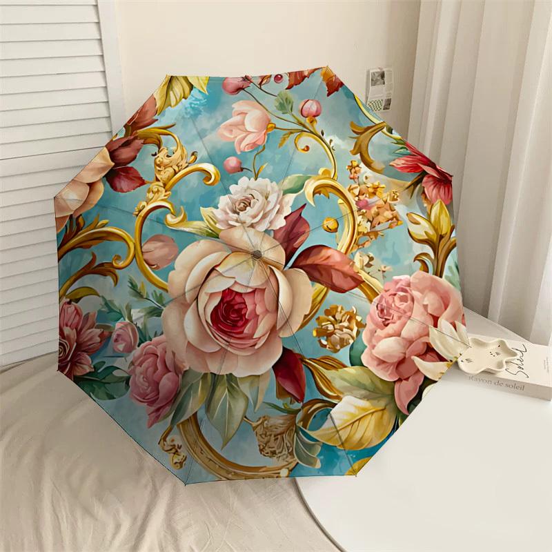 

1PC Floral Pattern Automatic Open/Close Umbrella with Windproof, 8-Rib Sturdy Canopy, Durable Ribs, Fashionable Design,1292a