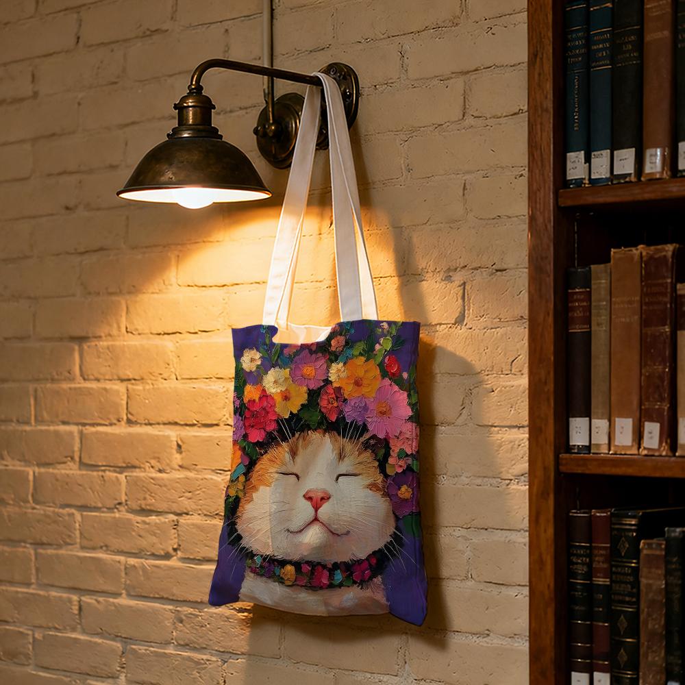Cute Oil Painting Cat Storage Bags Large Capacity Canvas Bag For Female Students To Hold Books Tote Mommy Bag