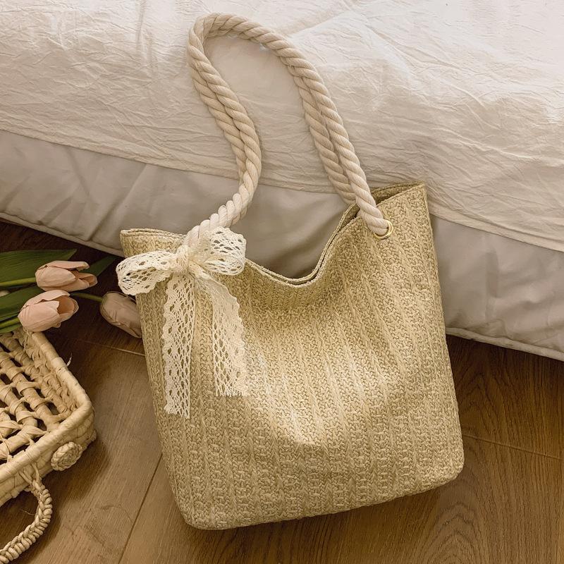

Trend fresh and fashionable personality versatile new tote bag women s woven sweet pastoral casual shoulder bag хакі