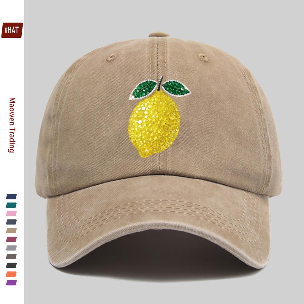 pc Glitter Yellow Sour Lemon Print Baseball Cap Simple Decorative Hat for Casual Homewear Multiple Colors Available Comforta