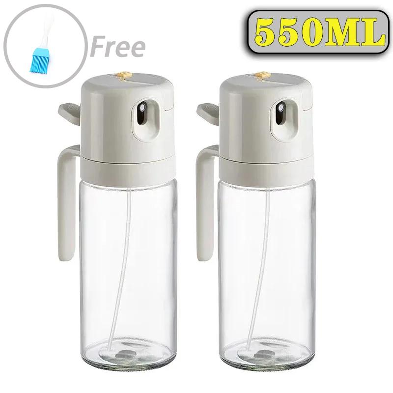 1/2PCS 550ml Glass Oil Spray Bottle 2in1 Spray Bottle Pourer Fitness Fat Loss Camping BBQ Vinegar Sauce Sprayer Cooking Utensils