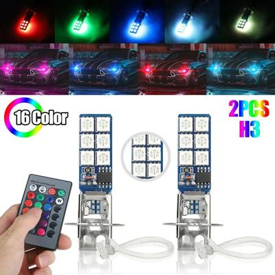 1 Pair Car Led Lights H1 H3 880 881 5050 12smd Rgb Colorful Driving Fog Lamp Headlights With Remote
