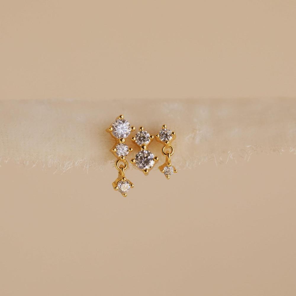 3pcs Set Exquisite Trend Gold Color Stainless Steel Irregular Geometry Rhombus Inlay Zircon Stud Earrings for Women Jewelry Sets