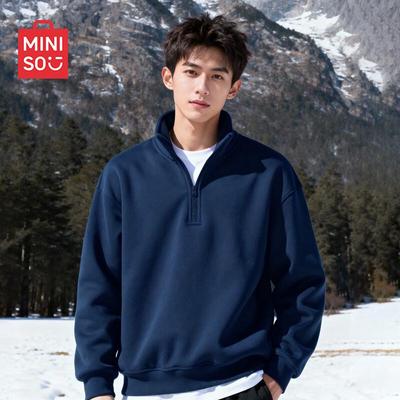 MINISO Men's Premium Fleece-Lined Half-Zip Stand Collar Sweatshirt