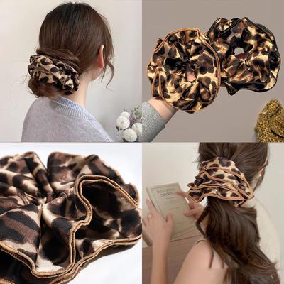 Modisches Leopardenmuster Doppel-Lagen Großdarm Stirnband Haaraccessoire, Retro Low Ponytail Stirnband, florales Lederband