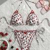 TS JYL-BK023 Cherry Print Three-Point Bikini, Tie String Slim Fit Swimwear For Beach Use