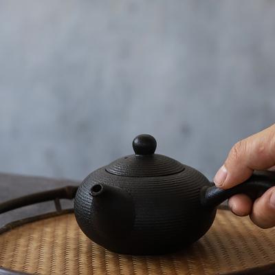 Μαύρα Κεραμικά Κεραμικά Τσαγιέρες Kyusu Χειροποίητη Τσαγιέρα 165ml