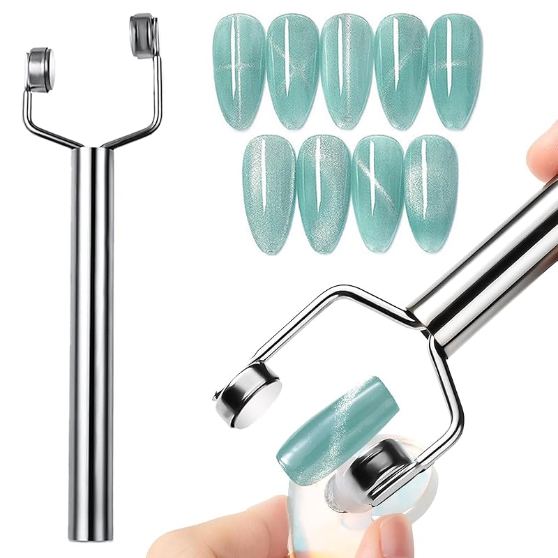 JERCLITY 1 Piece Wooden Handle Cat Eye Magnet for Nails 3 in 1 Cylindrical Nail Art Magnet Powerful Multifunctional Nail Art Magnet for Cat Eye Gel