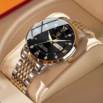 Top Male Wristwatches Quartz Fashion Sports Waterproof Luxury Brand Waterproof Luminous Date Week Stainless Steel Watch for Men