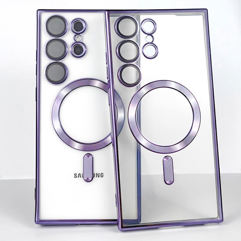 Plating Transparent For Magsafe For Samsung Galaxy S21 S22 S23 S24 Ultra Plus Case Magnetic Wireless Charging Silicone Cover