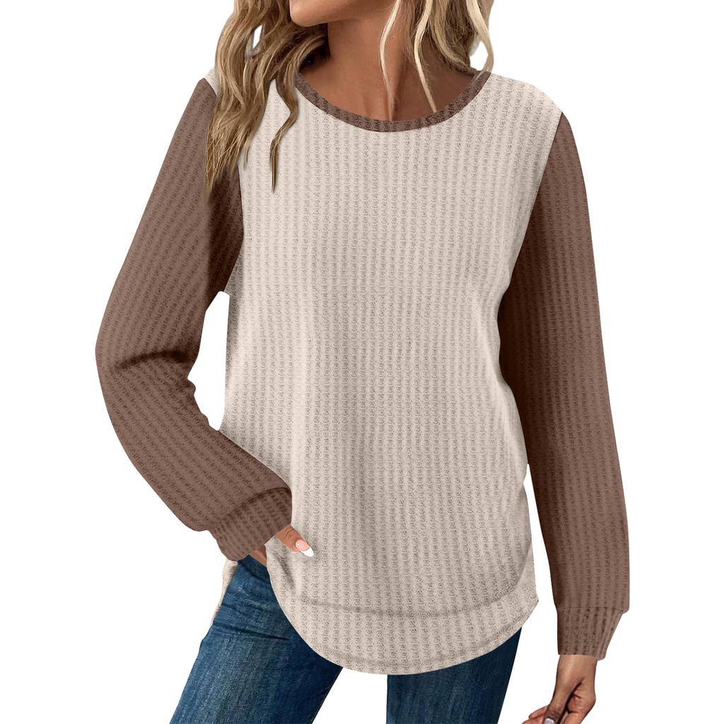 Women's Plaid Print Round Neck Long Sleeve Casual Loose Top
