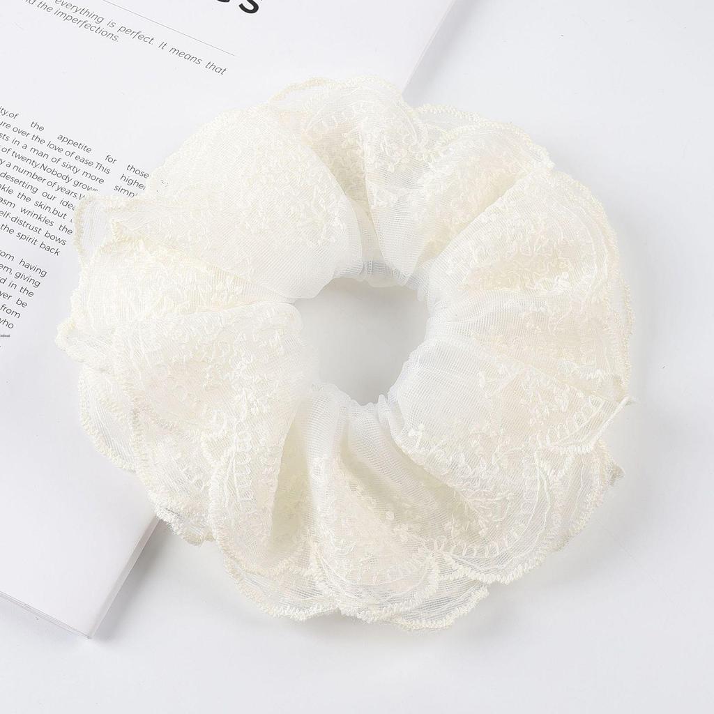 Korean Style White Lace Scrunchie for Women - Elastic French Retro Hair Tie