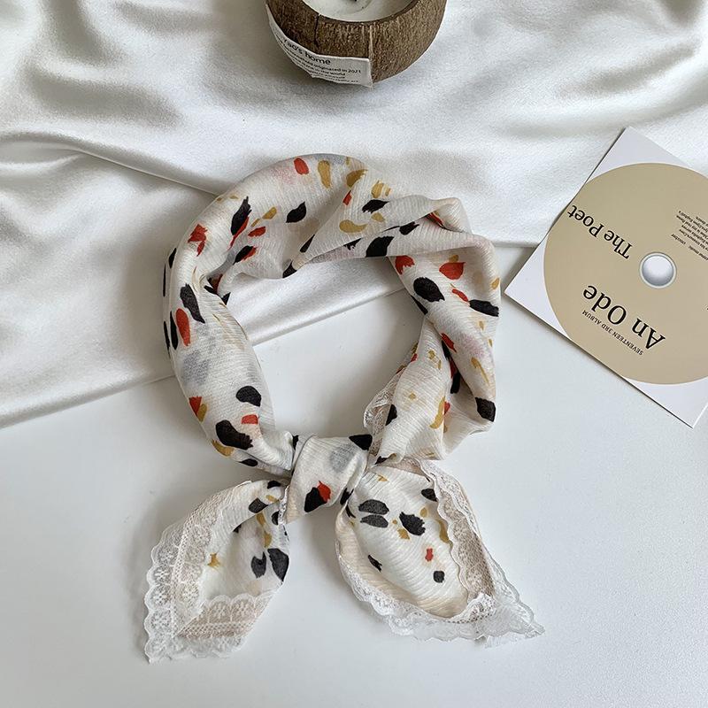 Headscarf summer female pastoral style sweet and fresh decorative scarf lace silk scarf neck small square hair accessories