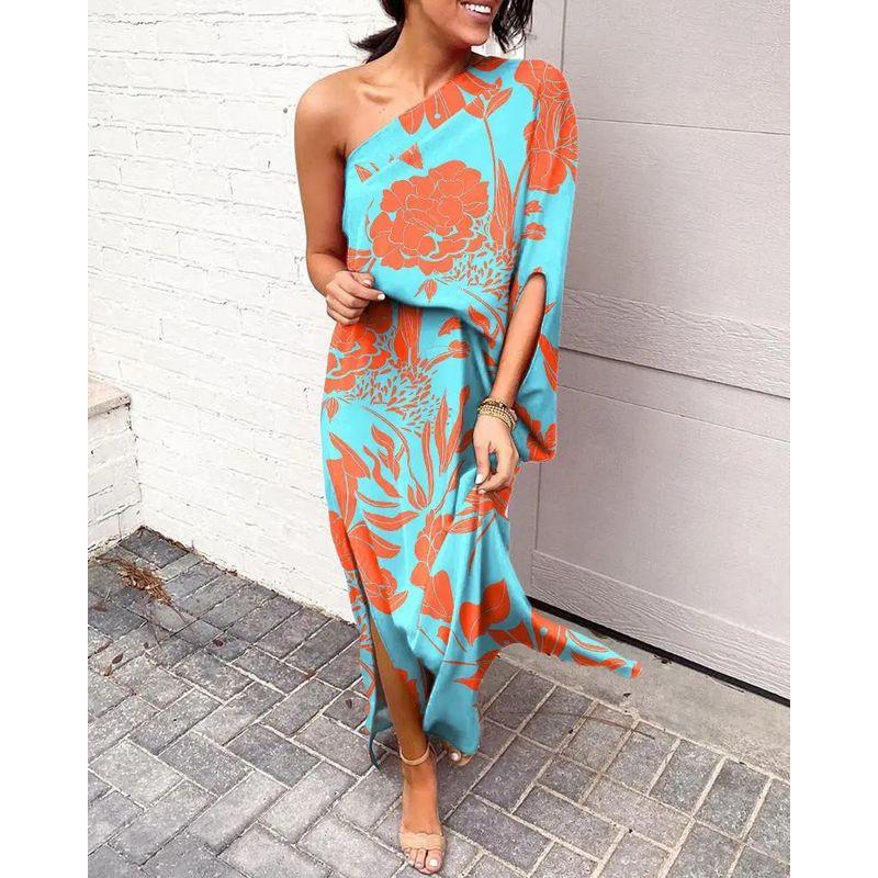 Sexy One Shoulder Dress Women European and American Sexy Fashion Slant Shoulder Single Side Sleeve Dress