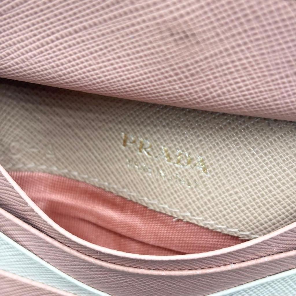 Used PRADA Prada Bifold Wallet Saffiano Pink Beige With Box