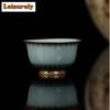 85ml Ru Kiln Precious Flower Pressed Hand Teacup Vintage Tea Bowl Cute Cup Tea-tasting Meditation Cup Jianzhan Master Cups Cafes