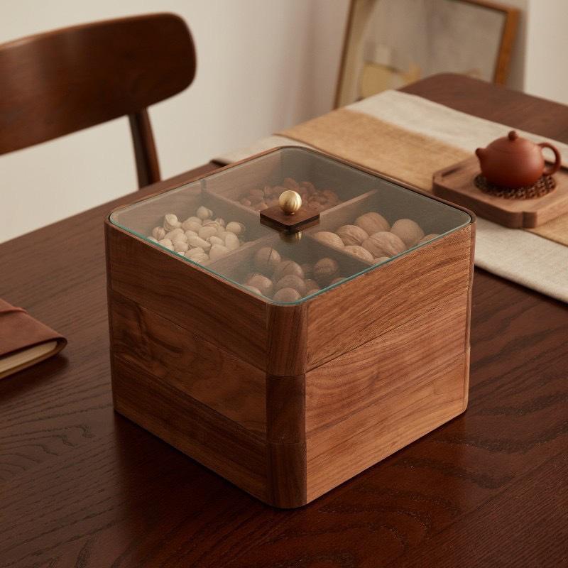 Solid Wood Compartmented Snack and Candy Box - Round Corner Wedding Decoration Gift