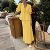 ZANZEA Women Elegant Two Piece Skirt Sets Puff Sleeve Tie Front V Neck Peplum Tops and Long Skirt Beachwear Suits