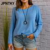 JPNTKY Women's Fashion Casual Solid Color Print Long Sleeve O-Neck Blouses & Shirts