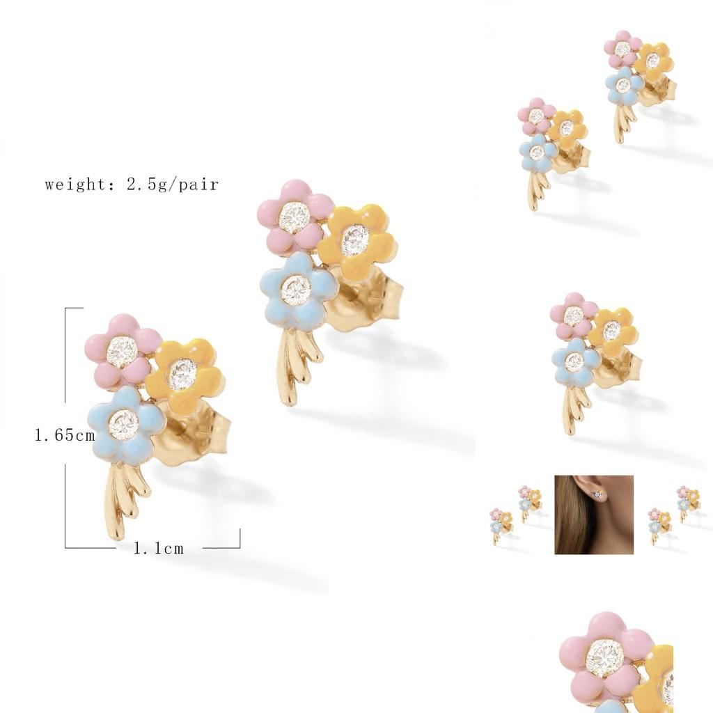 Delicate Small Flower Stud Earrings With Sparkling Gemstones For Women