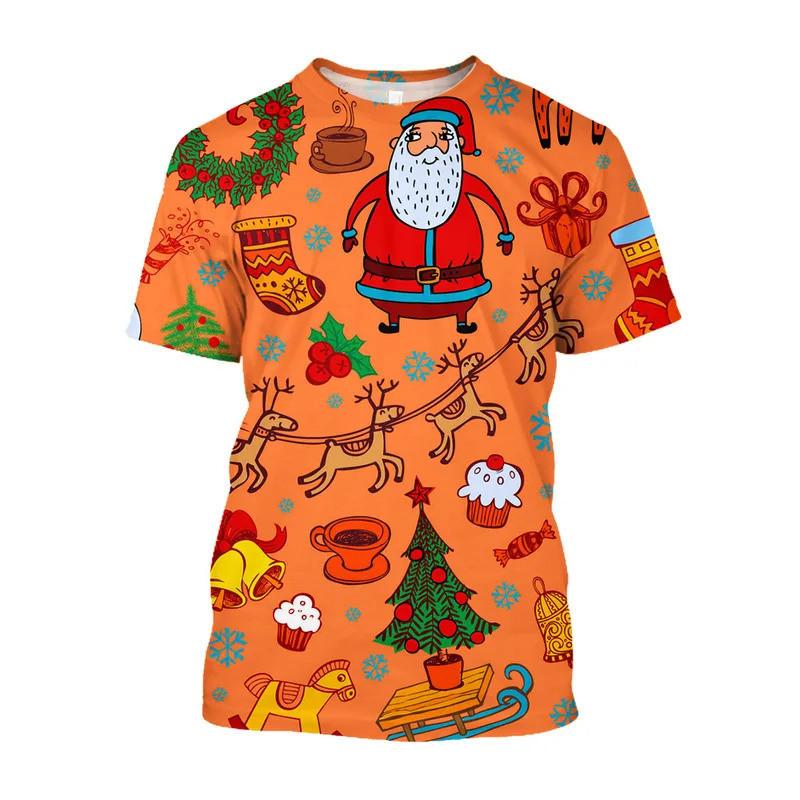 European and American Traditional Christmas Atmosphere T-shirt New Casual Holiday Theme Printed Round Neck Short Sleeved Top