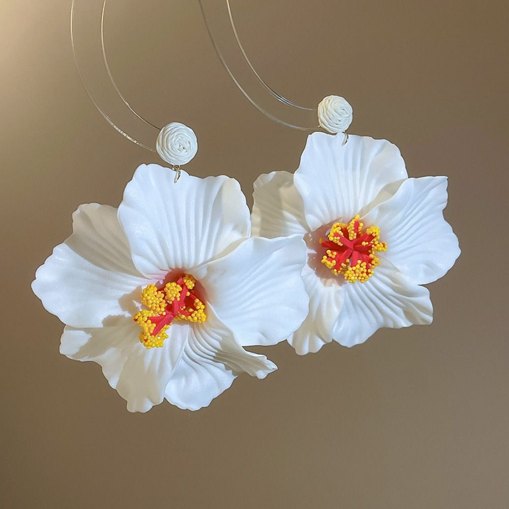 Beach Jewelry Simulated Flower Drop Earrings Silver Needle Lafite Grass Earrings  Wedding