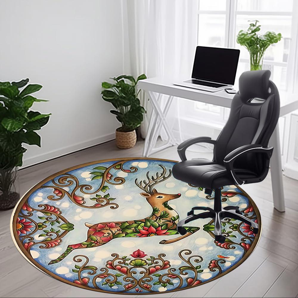 1pc Winter Deer Office Round Area Rug, Under Office Chairs Bedroom Living Room Home Decor, Room Deco
