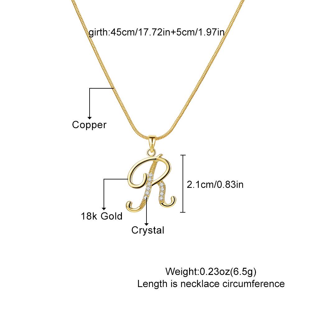 "Elegant 26-Letter Zircon Inlaid Gold Snake Chain Necklace"