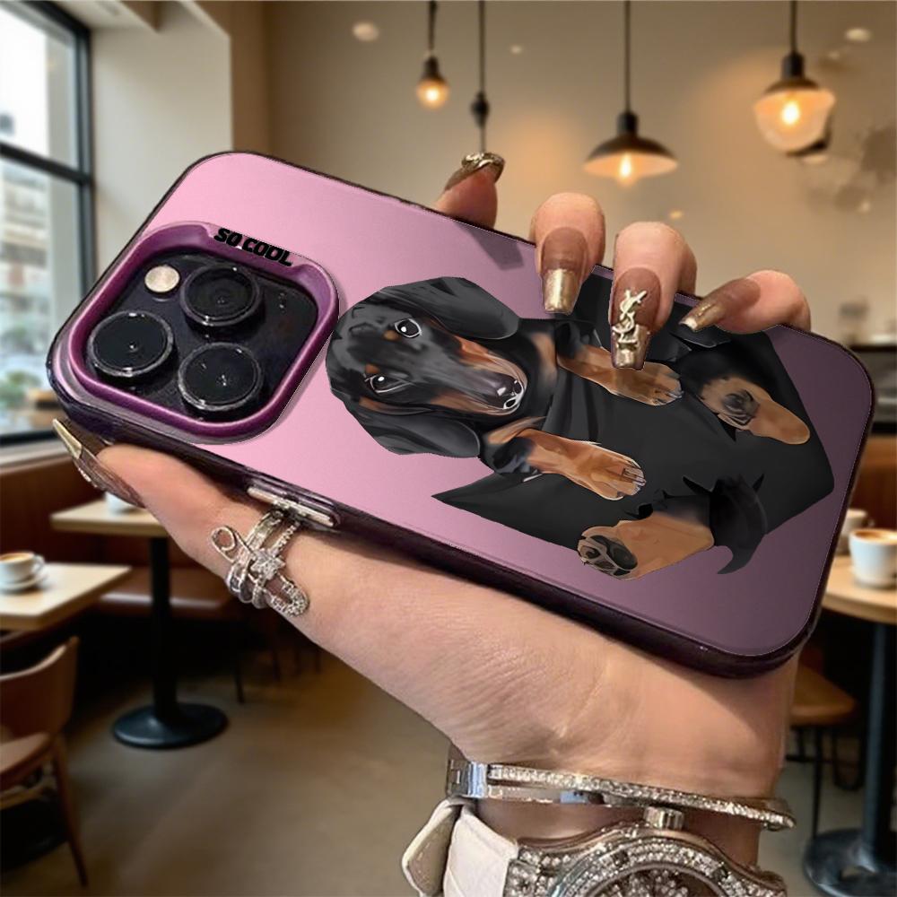 Dachshund in Black Pocket Hard Phone Case for Iphone 16 15 14 13 12 11 Pro Max Mini Shockproof Anti-Scratch Protective Cover