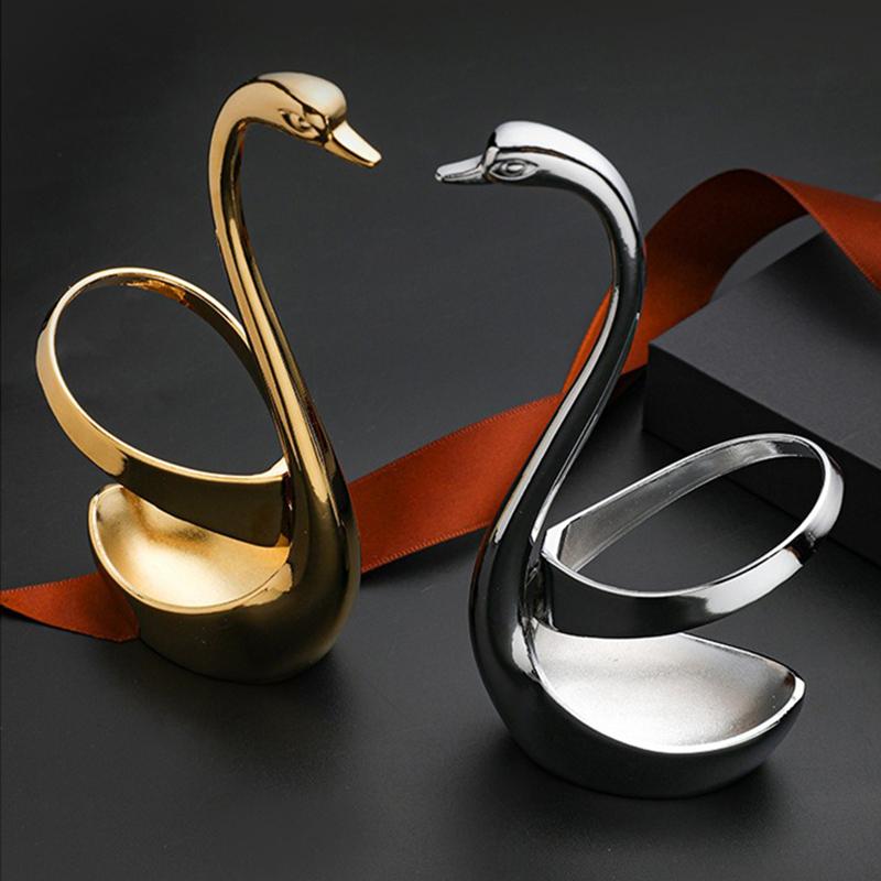 Creative Swan Shape Tableware Holder Stainless Steel Fork Base Fruit Fork Dessert Spoon Cutlery Storage Rack Desktop Decoration