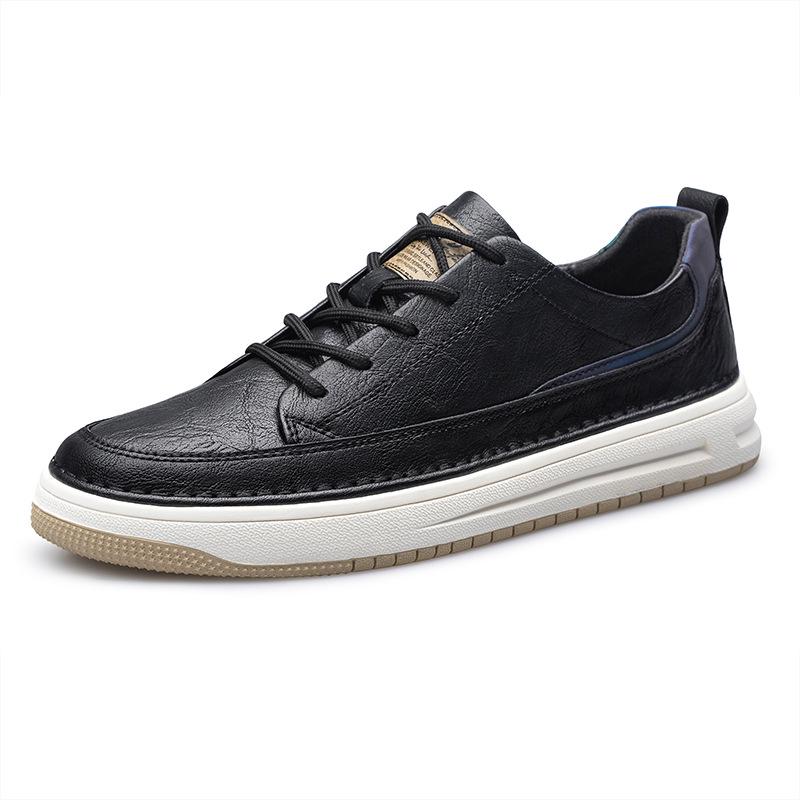 Men s Summer Cowhide Round Toe Breathable Leather Sneakers 42