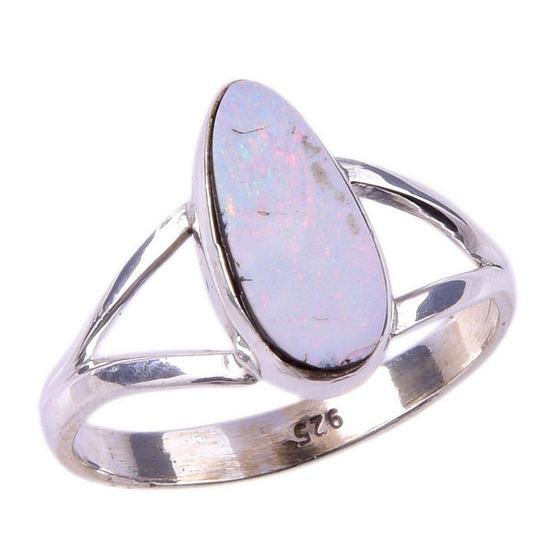 Natural Australian Opal Gemstone 925 Solid Sterling Silver Jewelry Ring S.7 B6A26