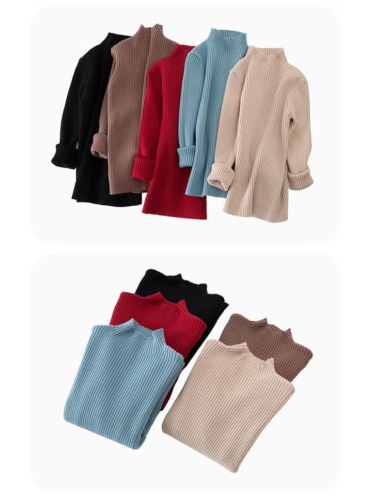 Korean Style Kids' Half-High Neck Sweater: Versatile Knitwear for Autumn/Winter