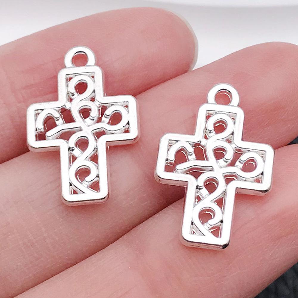 Cross-Border Hot Sale Bright Silver Cross Pendant Handmade DIY Keychain Necklace Alloy Jewelry Accessories Batch