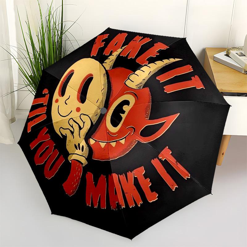 1pc Fake It Till You Make It Umbrella with Plastic Handle,Suitable for All Seasons Home Travel Outdoor UmbrellaM1377