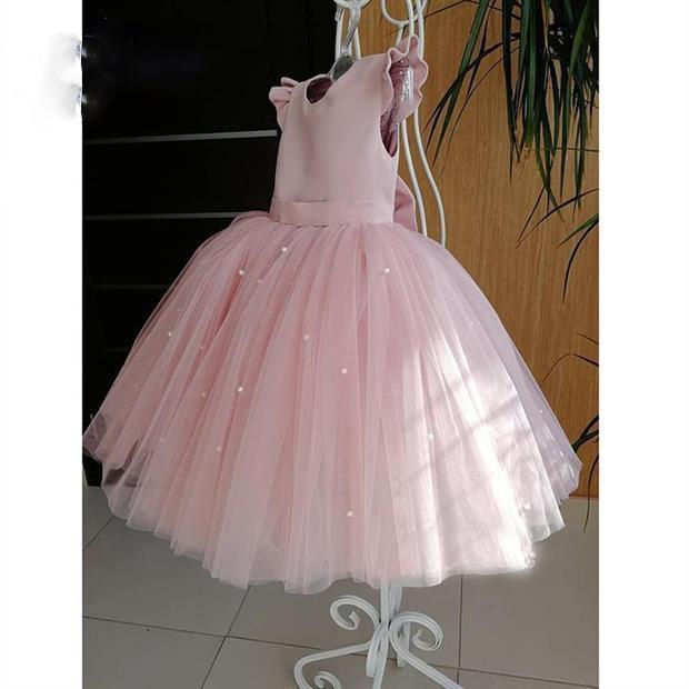 European & American Girls' Birthday Princess Flutter Sleeve Dress - Long, Puffy Ball Gown for Piano & Special Occasions